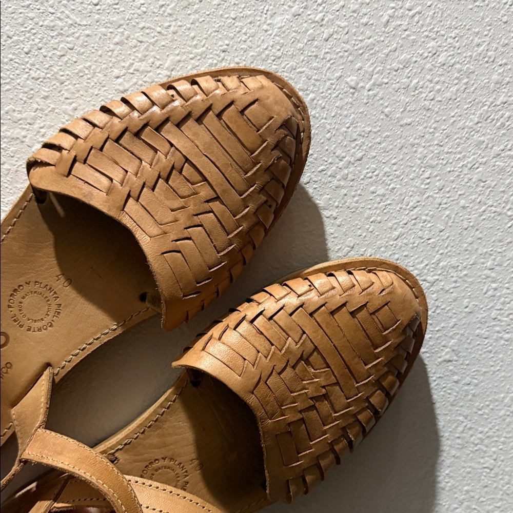 Woven Leather Mary Jane Sandals in Tan - Picture 5 of 5